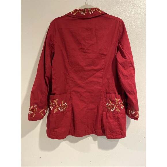 April Cornell Red Embroidered Floral Jacket Detail Stunning Fall Chore Buttons L - Picture 8 of 8